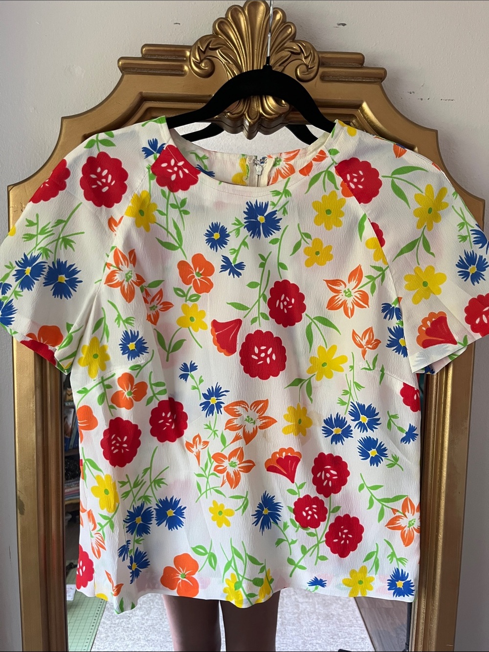 Bright Floral Short Sleeve Top - Multicolor
